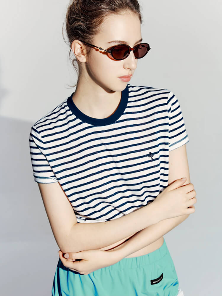 Minimalist Embroidered Stripe T-Shirt - Image 2