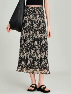 Vintage Ditsy Floral Flowy Midi Skirt