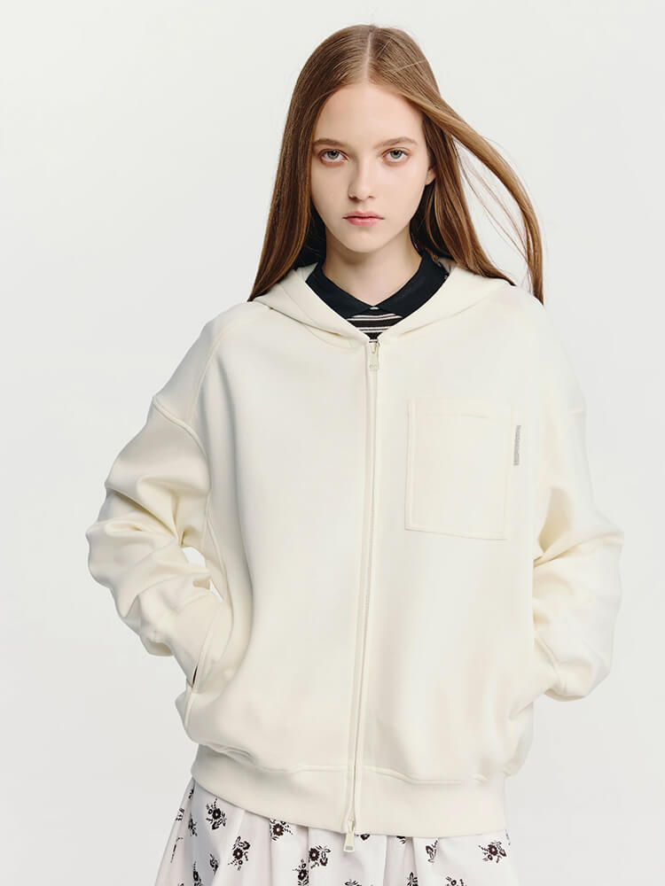 Minimalist Cream Full-Zip Hoodie - Image 5