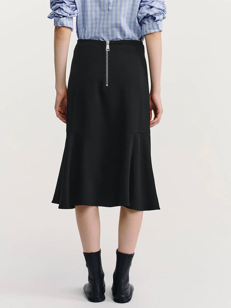 Asymmetrical Flared Hem Elegant Black Midi Skirt - Image 2